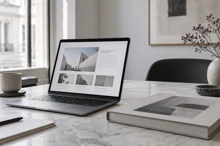 A professional article and bound report on a meeting table.
